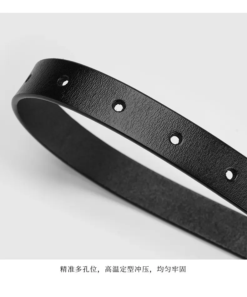 Women's Black Leather Belt with Silver Buckle — feature 7