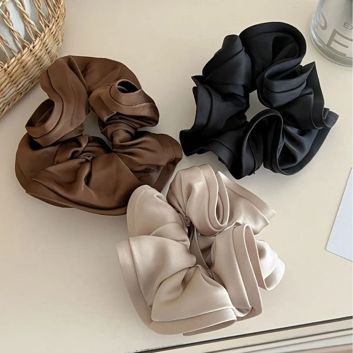 Black Satin French Hair Ring for Women