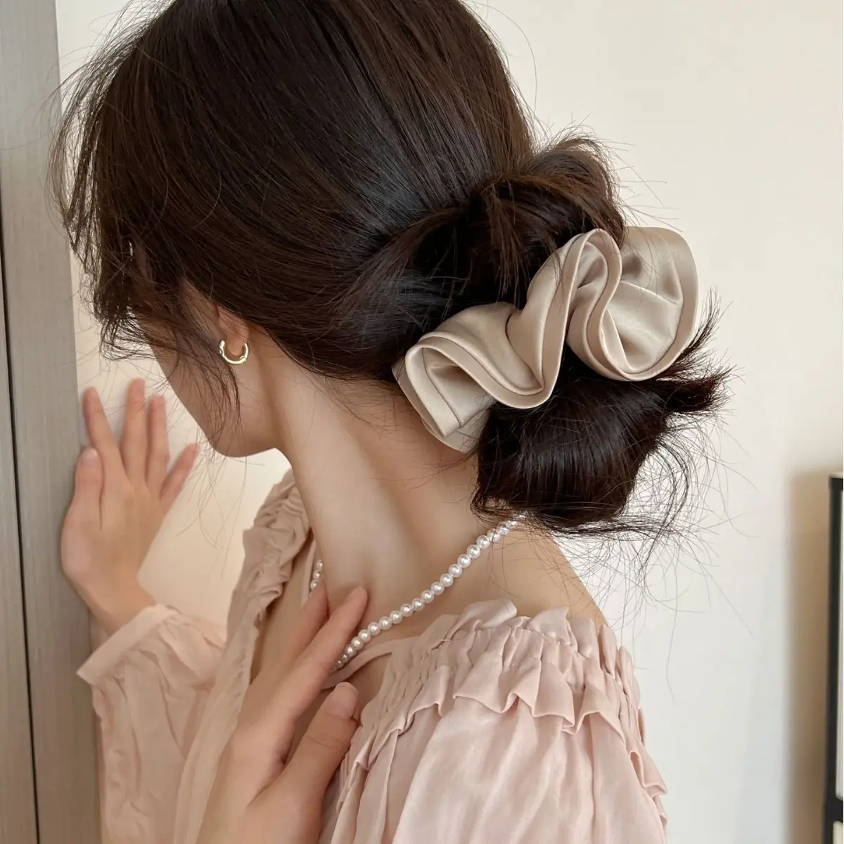 Black Satin French Hair Ring for Women