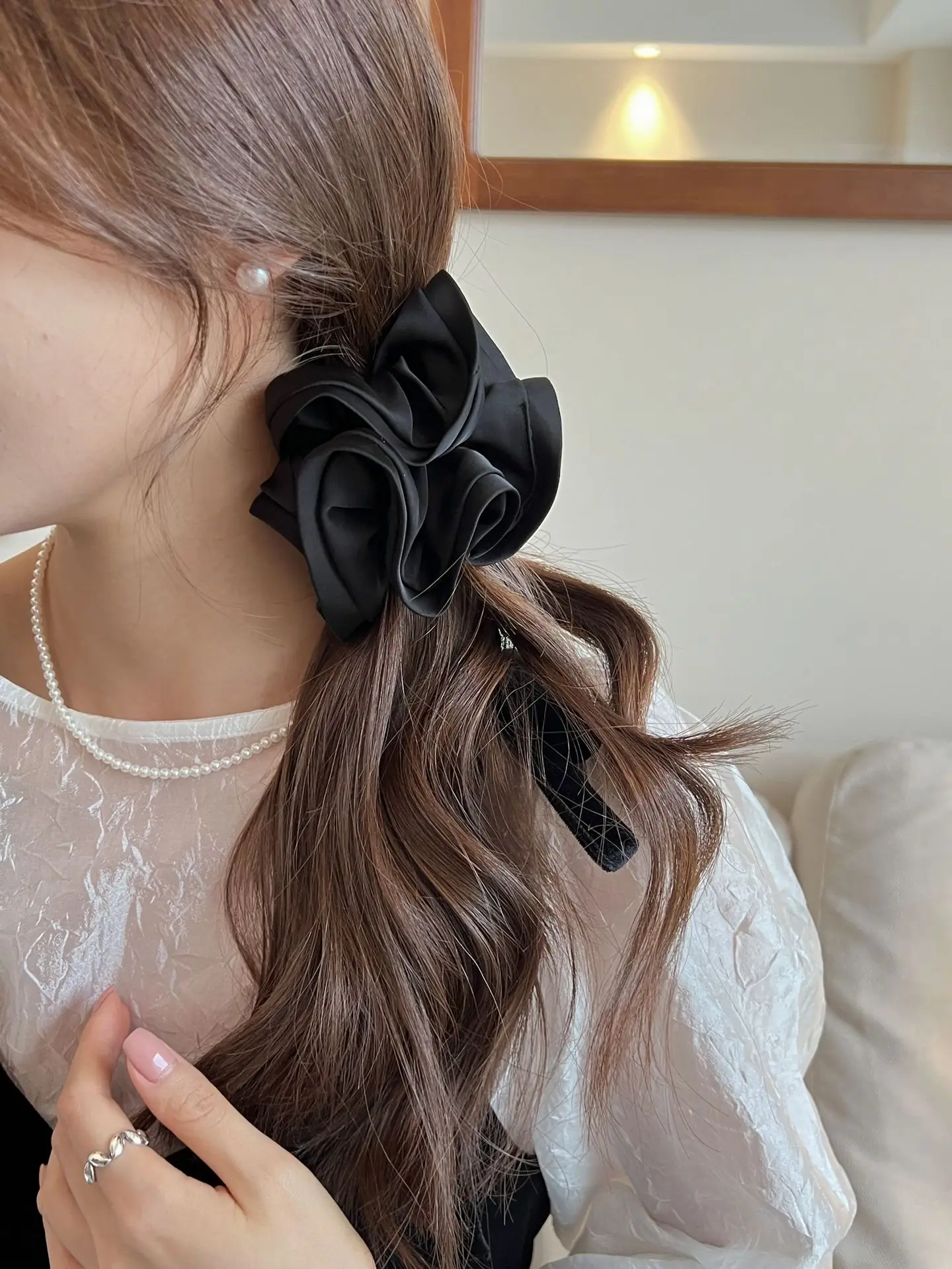 Black Satin French Hair Ring for Women — feature 14