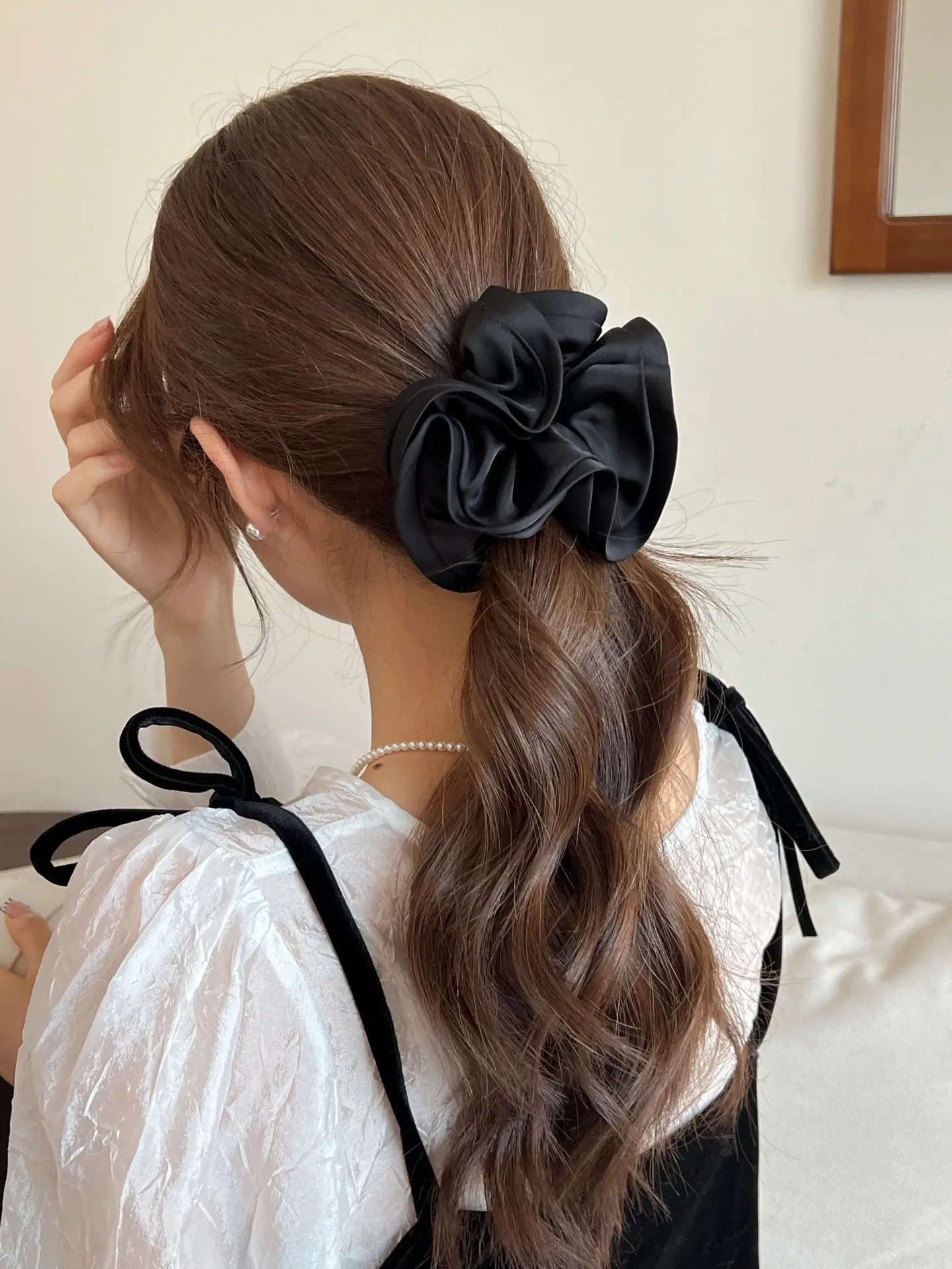 Black Satin French Hair Ring for Women — feature 15
