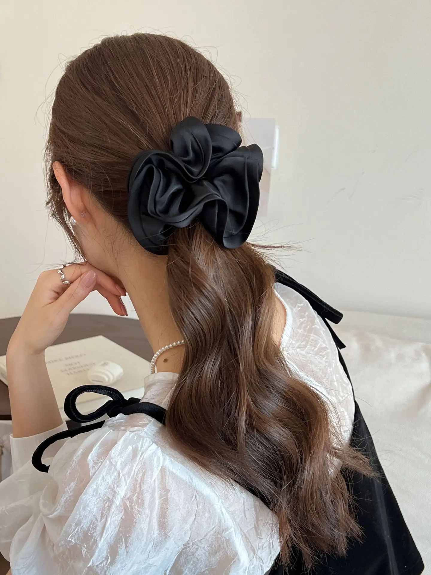 Black Satin French Hair Ring for Women — feature 16
