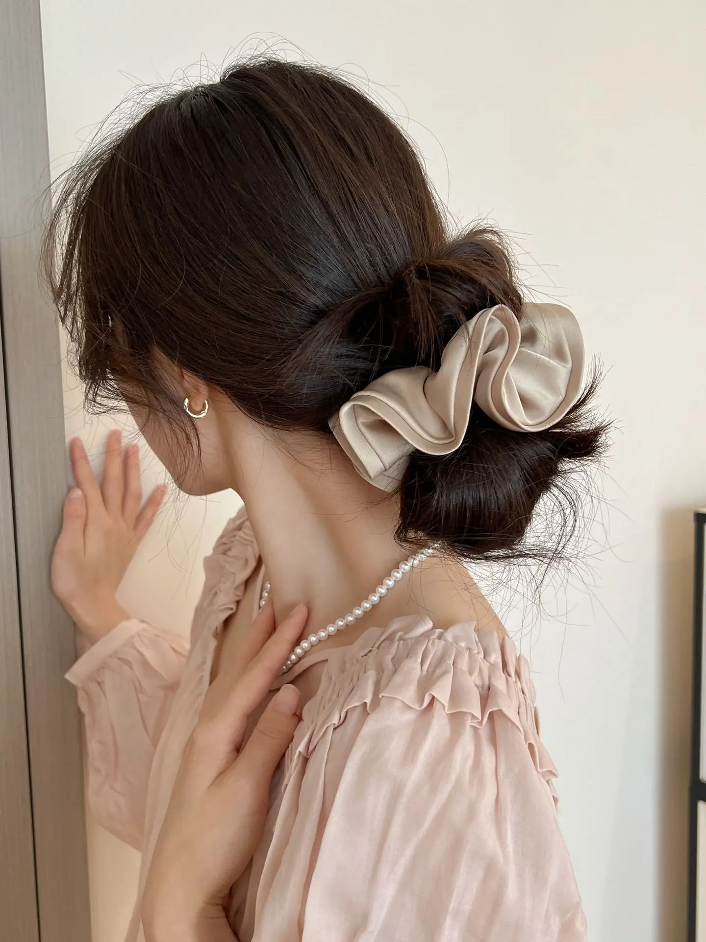 Black Satin French Hair Ring for Women — feature 4