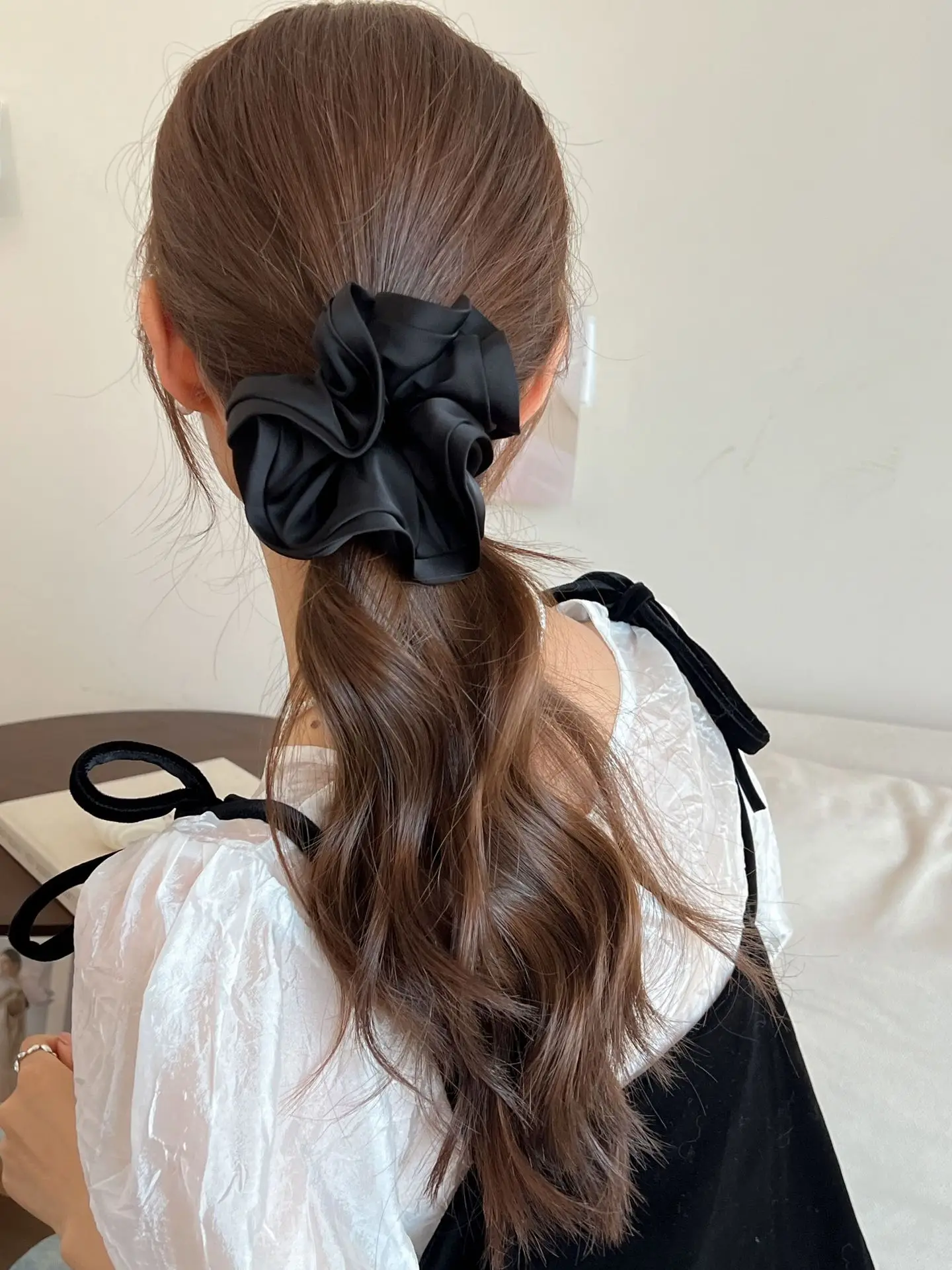 Black Satin French Hair Ring for Women — feature 6