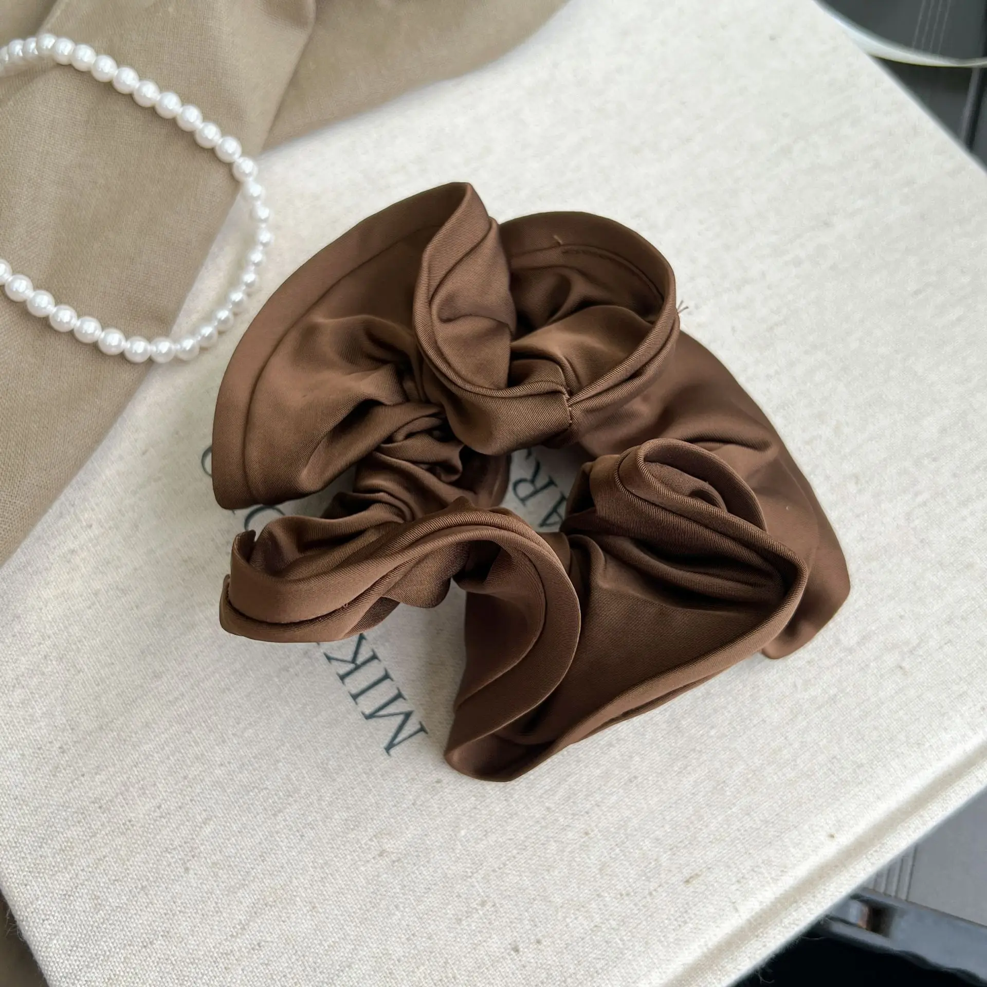 Black Satin French Hair Ring for Women