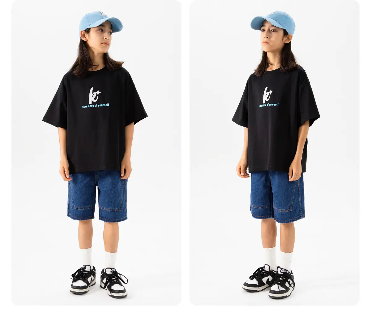 Kids Skateboard Wear Black T-Shirt Blue Shorts Large — feature 17