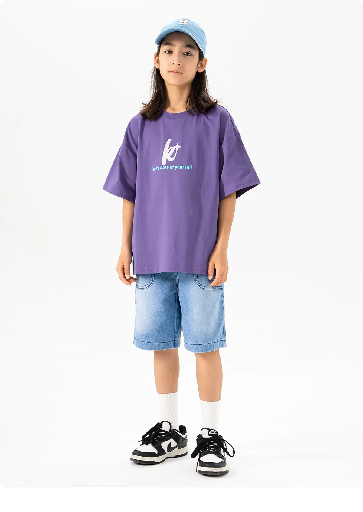 Kids Skateboard Wear Black T-Shirt Blue Shorts Large — feature 21