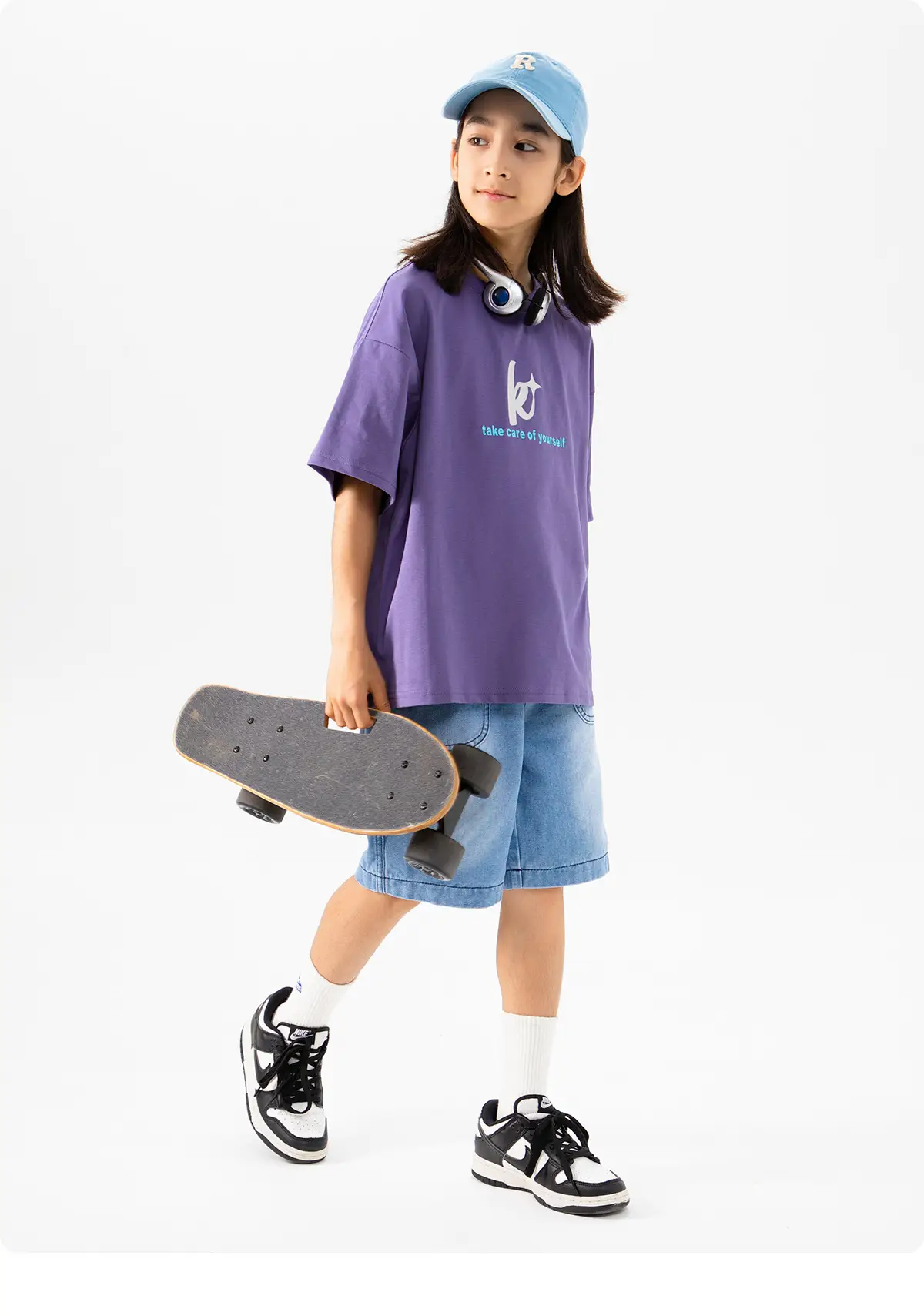Kids Skateboard Wear Black T-Shirt Blue Shorts Large — feature 22