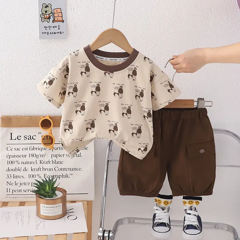 Boy Cotton Printed T-Shirt & Shorts Set Summer Casual - Image 2