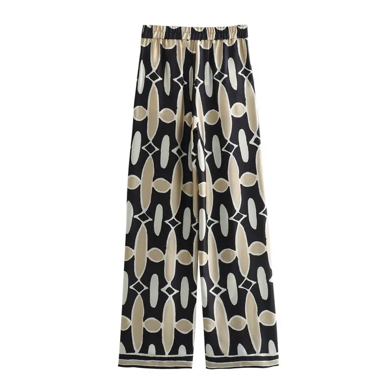 Cross-border foreign trade 2024 spring new women's European and American silk satin texture printed shirt straight trousers suit 2735 — feature 8