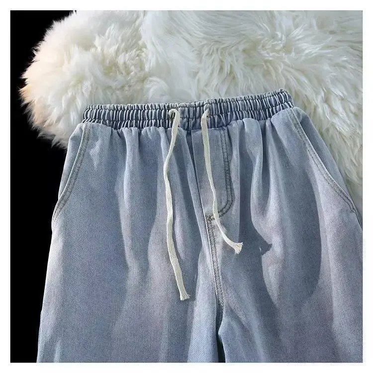 Men Black Elastic Waist Denim Shorts Summer Loose Fit — feature 5