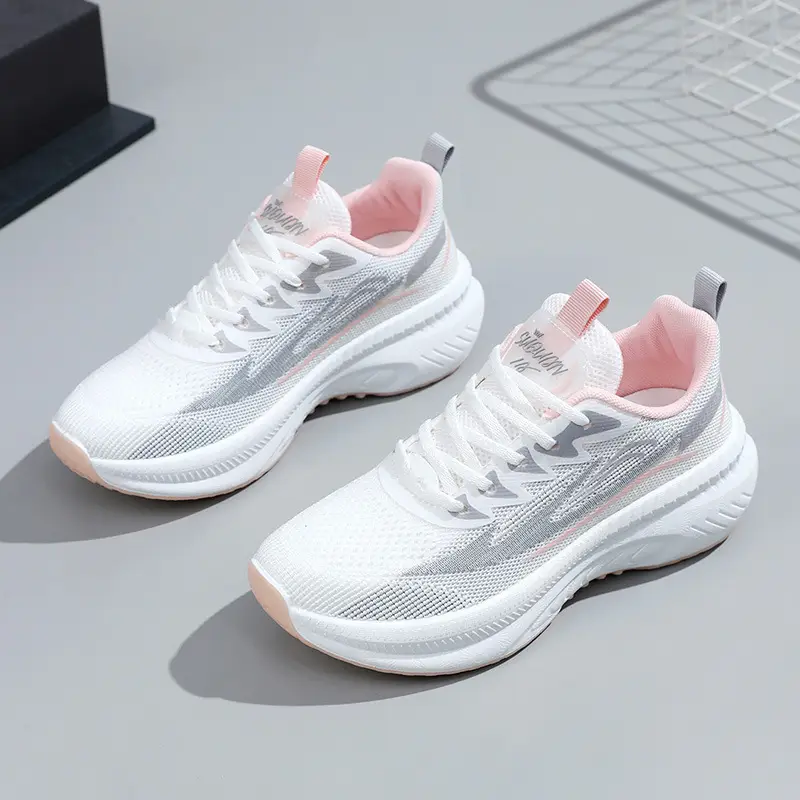 Foreign Trade Wholesale Women's Shoes, Fashionable Autumn Style Fly-Knit Shoes, Thick-Soled Height-Increasing Simple Breathable Women's Sports Shoes