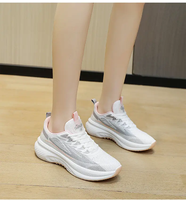 Foreign Trade Wholesale Women's Shoes, Fashionable Autumn Style Fly-Knit Shoes, Thick-Soled Height-Increasing Simple Breathable Women's Sports Shoes — feature 33