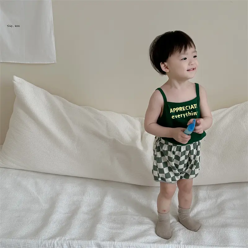 Baby Appreciative Green Checkered Shorts Set