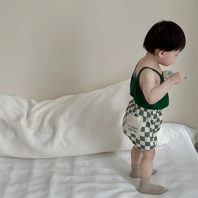 Baby Appreciative Green Checkered Shorts Set