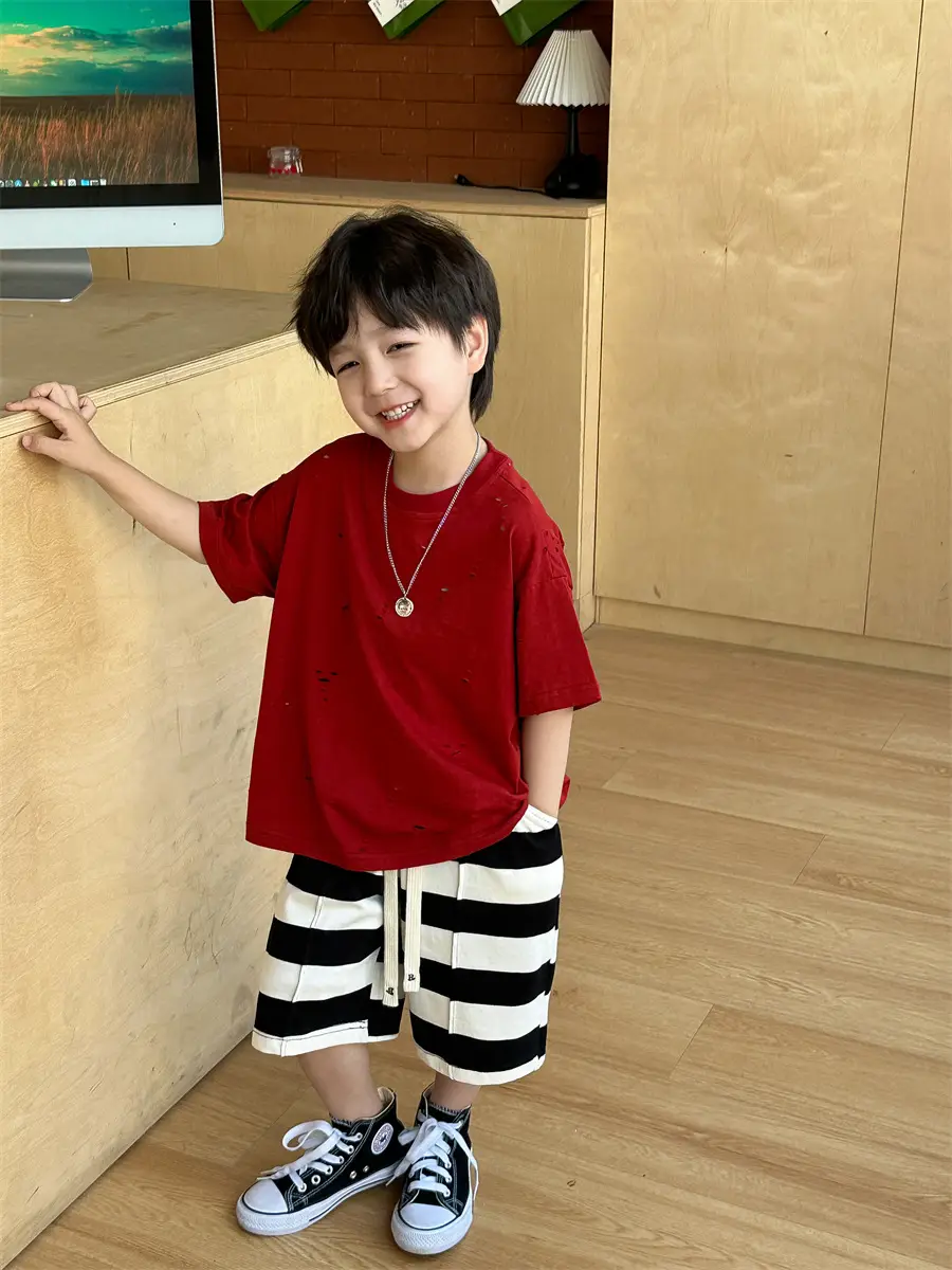 Boys T-Shirt Summer Korean Style Kids Ripped Top 2025 - Image 6