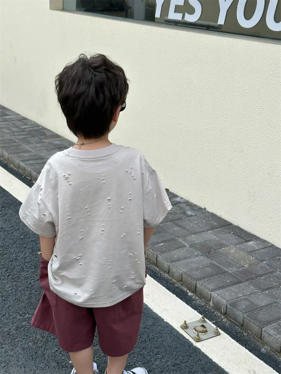 Boys T-Shirt Summer Korean Style Kids Ripped Top 2025 — feature 18