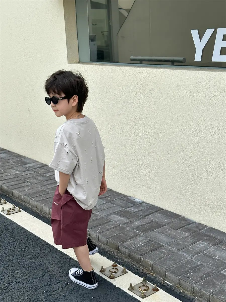 Boys T-Shirt Summer Korean Style Kids Ripped Top 2025 — feature 19