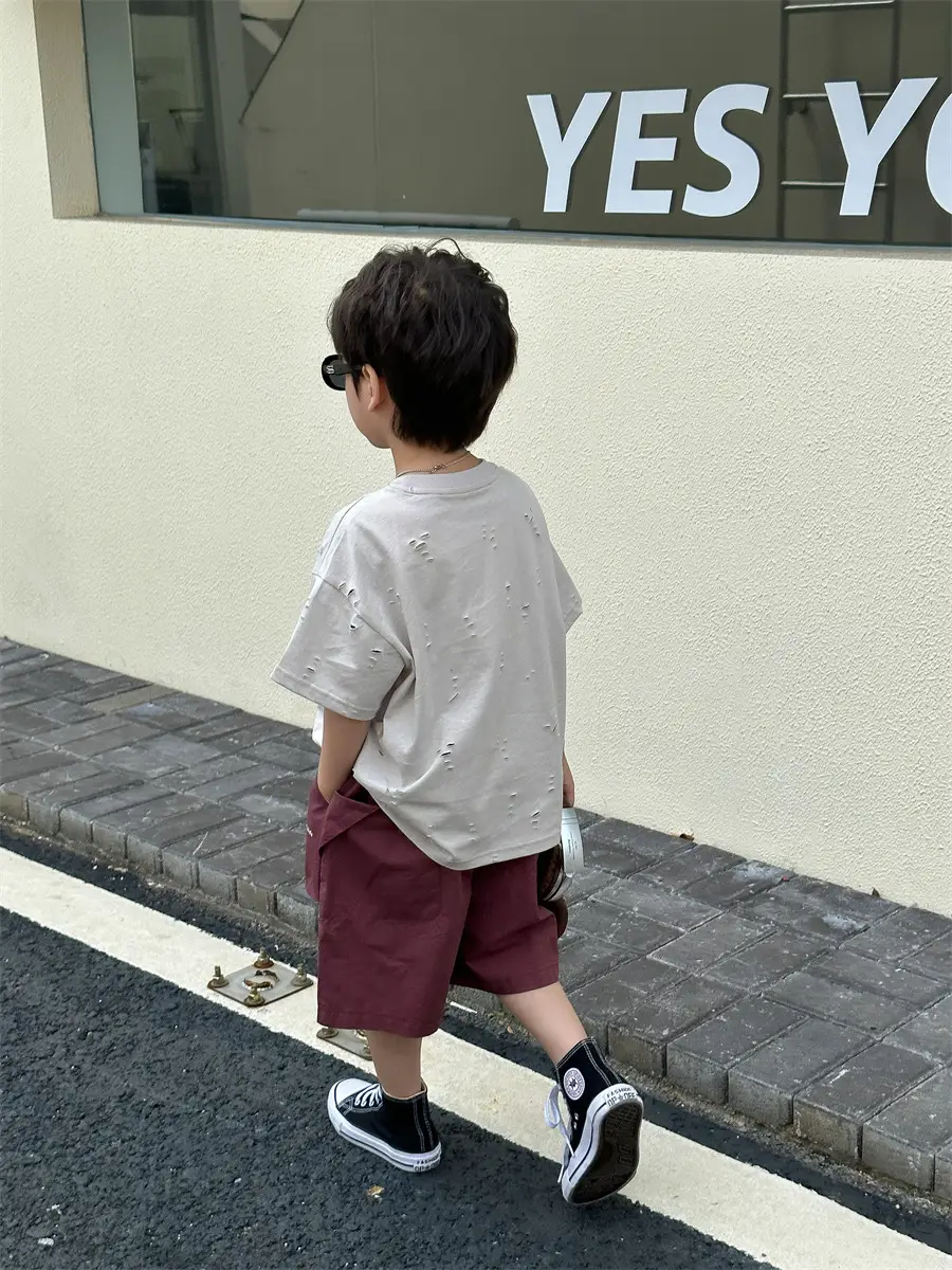 Boys T-Shirt Summer Korean Style Kids Ripped Top 2025 — feature 21