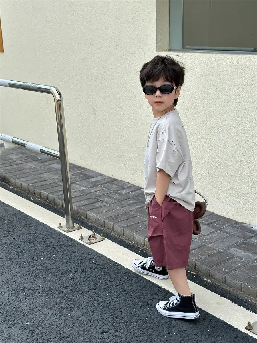 Boys T-Shirt Summer Korean Style Kids Ripped Top 2025 — feature 22