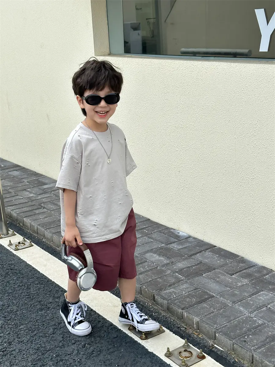 Boys T-Shirt Summer Korean Style Kids Ripped Top 2025 — feature 23