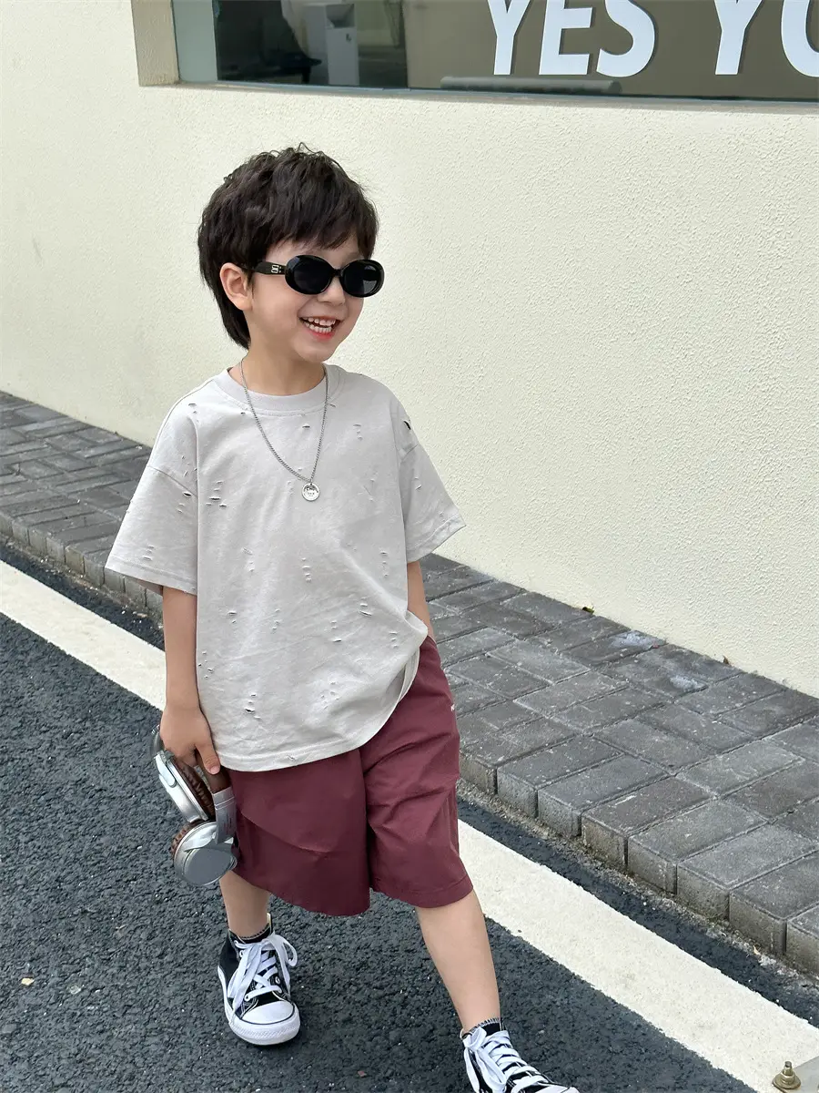 Boys T-Shirt Summer Korean Style Kids Ripped Top 2025 — feature 24
