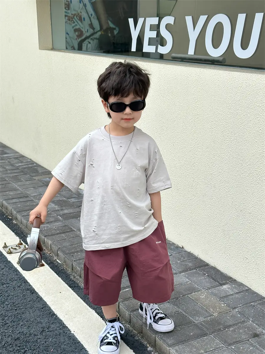 Boys T-Shirt Summer Korean Style Kids Ripped Top 2025 — feature 25