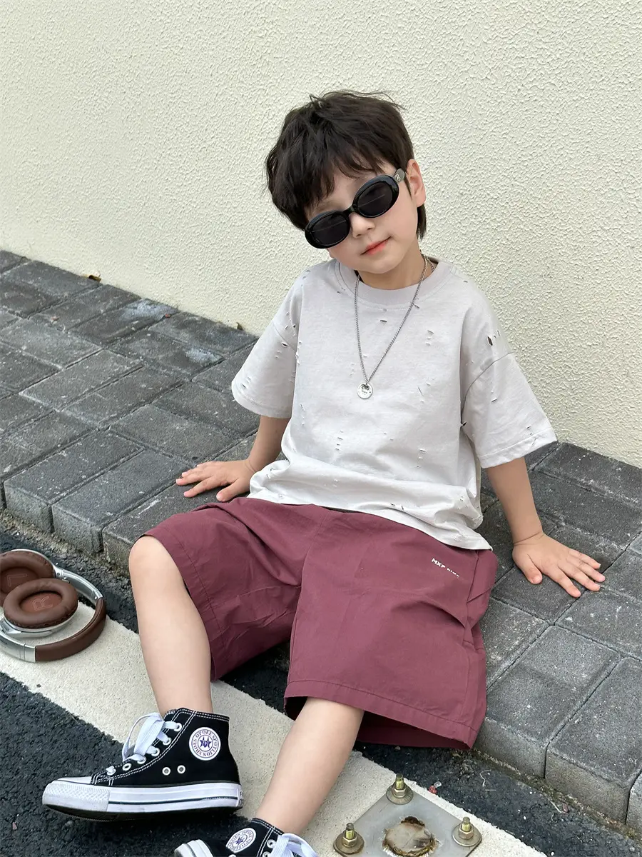 Boys T-Shirt Summer Korean Style Kids Ripped Top 2025 — feature 26