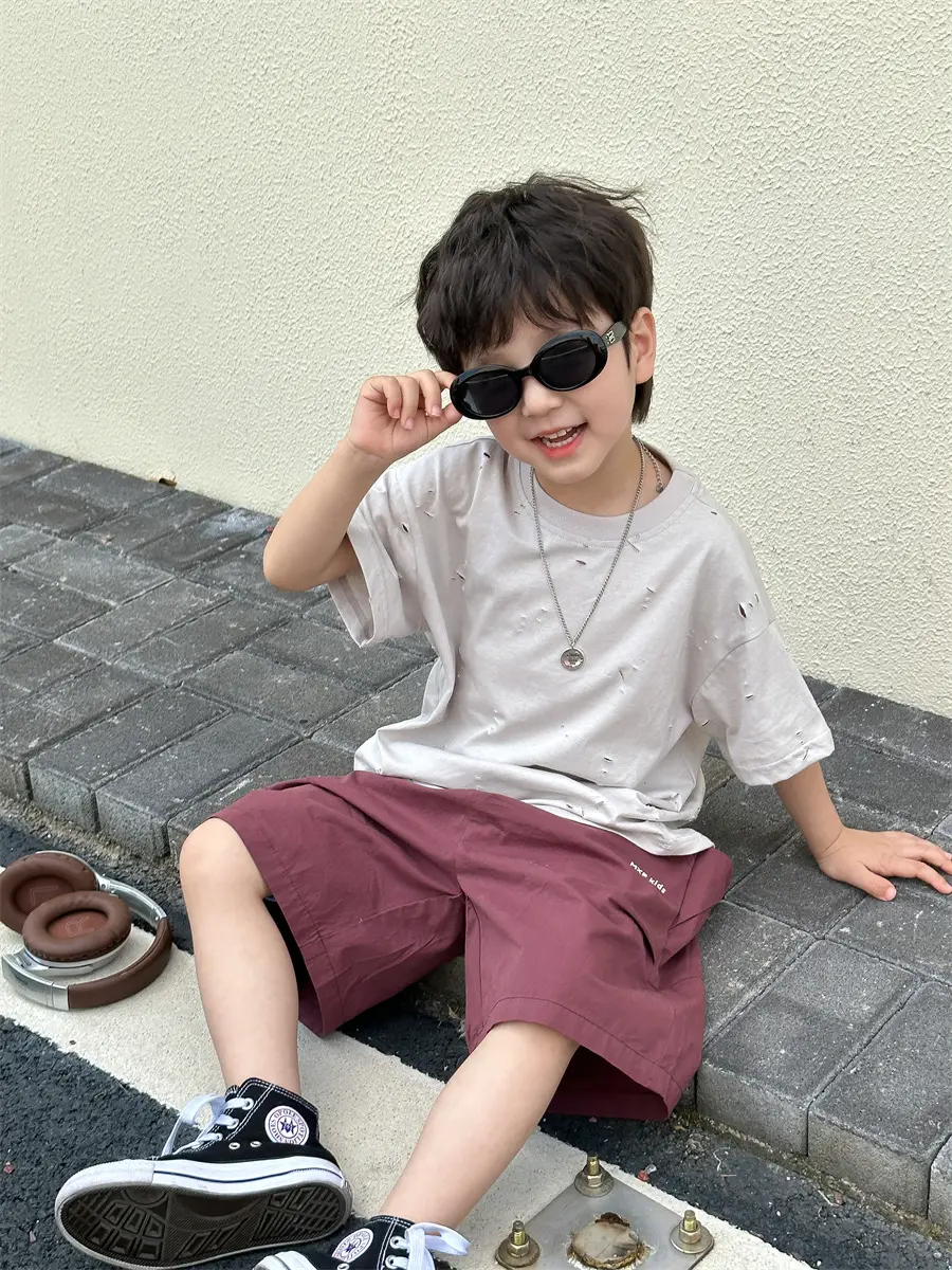 Boys T-Shirt Summer Korean Style Kids Ripped Top 2025 — feature 27