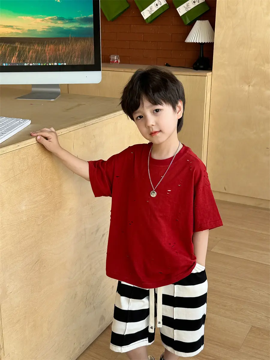 Boys T-Shirt Summer Korean Style Kids Ripped Top 2025 — feature 29