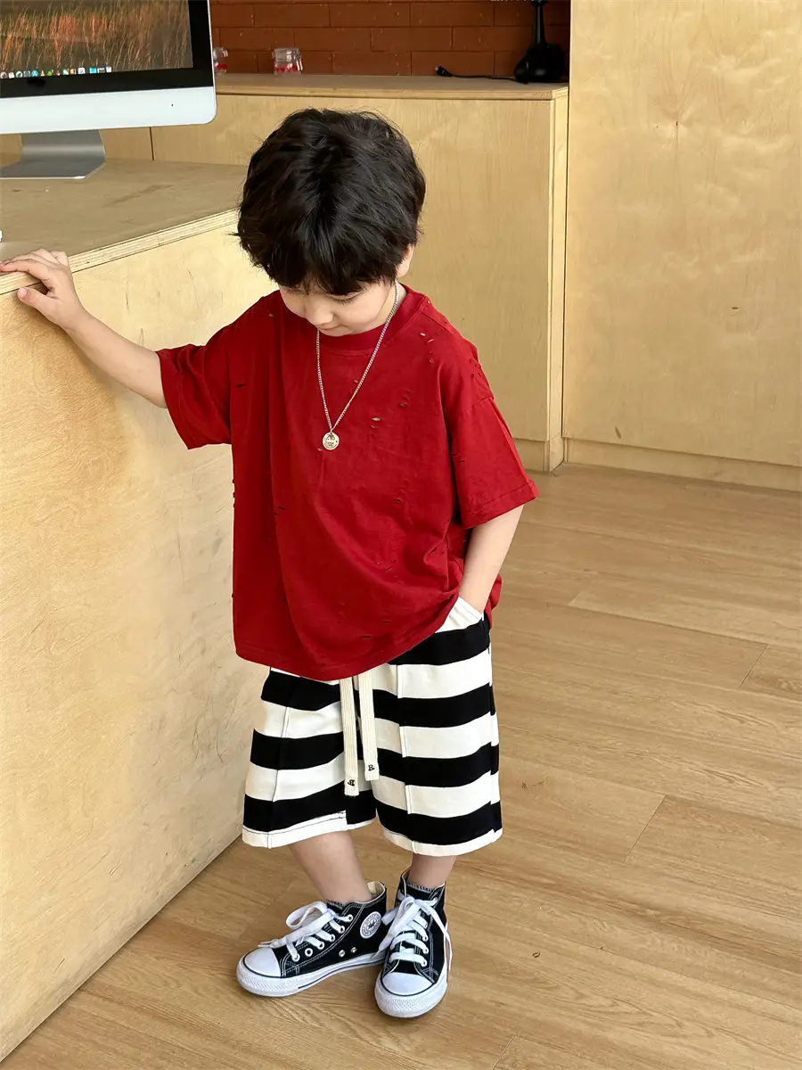 Boys T-Shirt Summer Korean Style Kids Ripped Top 2025 — feature 30