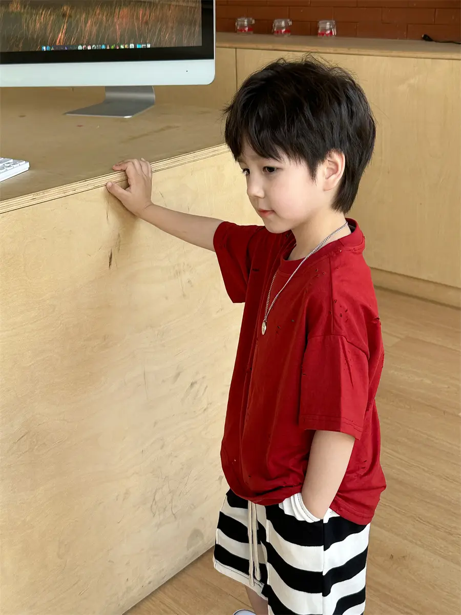 Boys T-Shirt Summer Korean Style Kids Ripped Top 2025 — feature 32