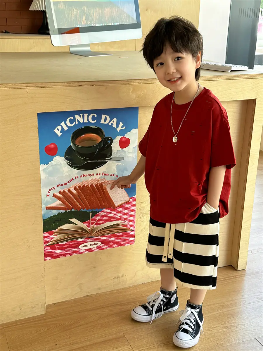 Boys T-Shirt Summer Korean Style Kids Ripped Top 2025 — feature 35
