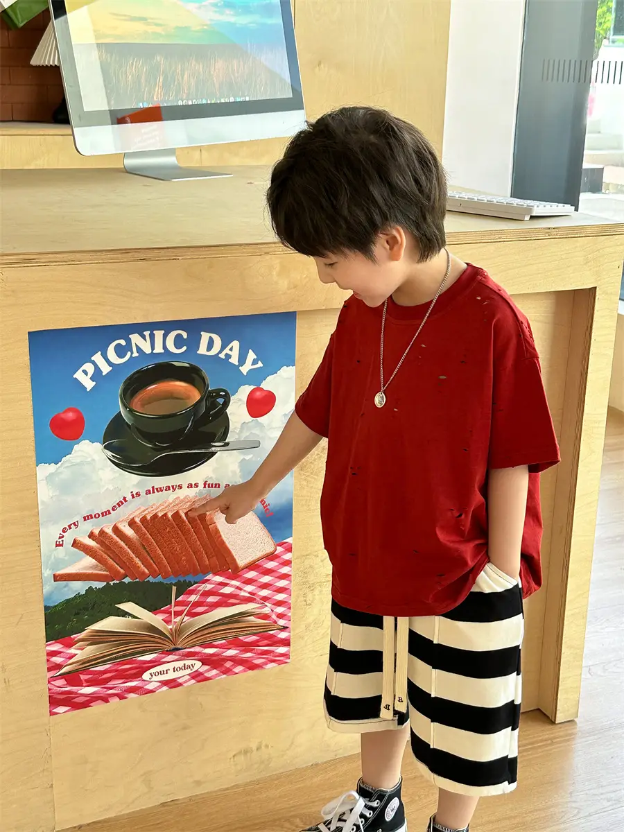 Boys T-Shirt Summer Korean Style Kids Ripped Top 2025 — feature 36