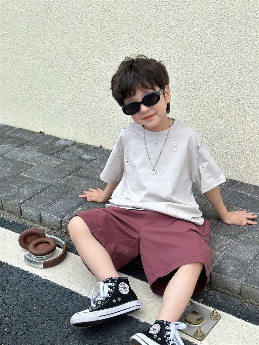 Boys T-Shirt Summer Korean Style Kids Ripped Top 2025 — feature 4