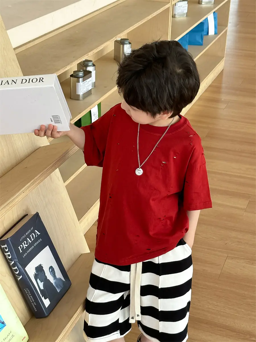 Boys T-Shirt Summer Korean Style Kids Ripped Top 2025 — feature 40