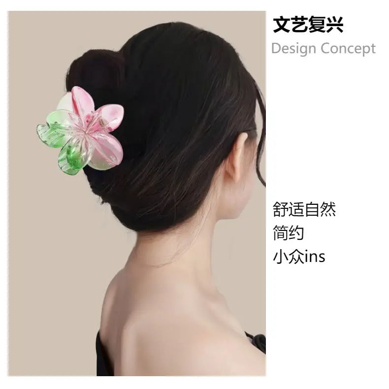 Egg Flower Hairpin Pink Green Gradient Clip — feature 5
