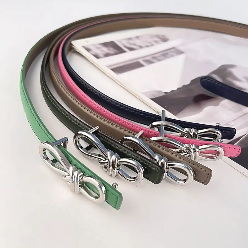 Women's Light Purple Genuine Leather Belt with Bow Clasp - Image 29