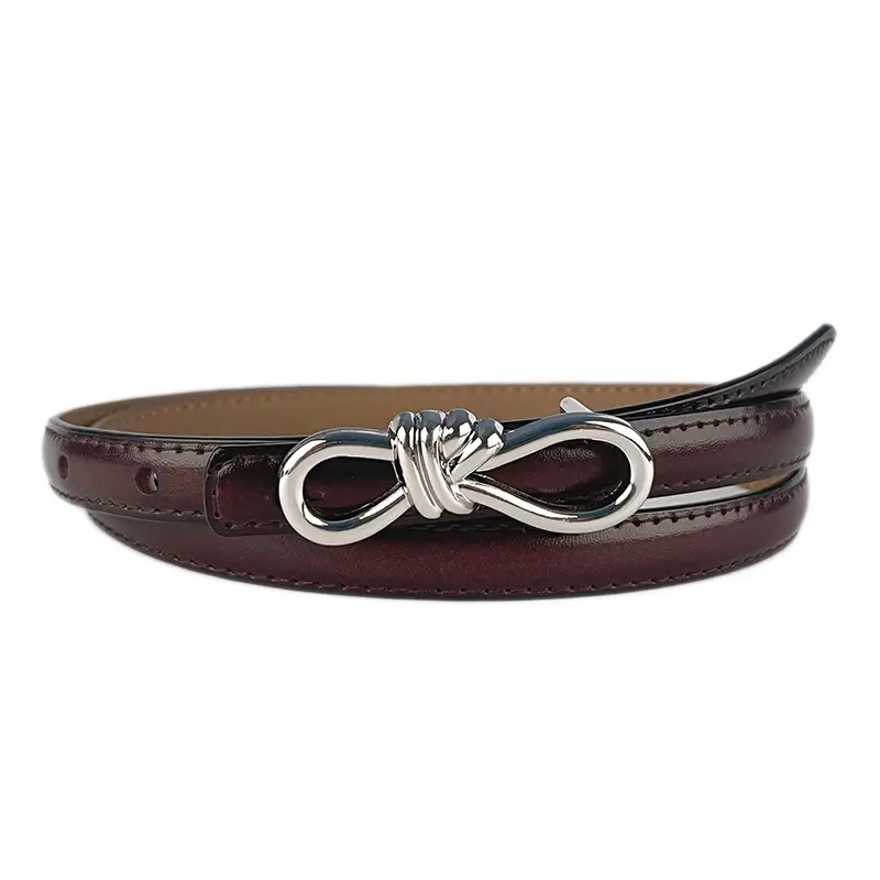 Women's Light Purple Genuine Leather Belt with Bow Clasp - Image 32