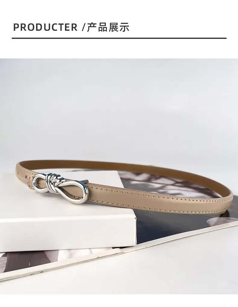Women's Light Purple Genuine Leather Belt with Bow Clasp — feature 10