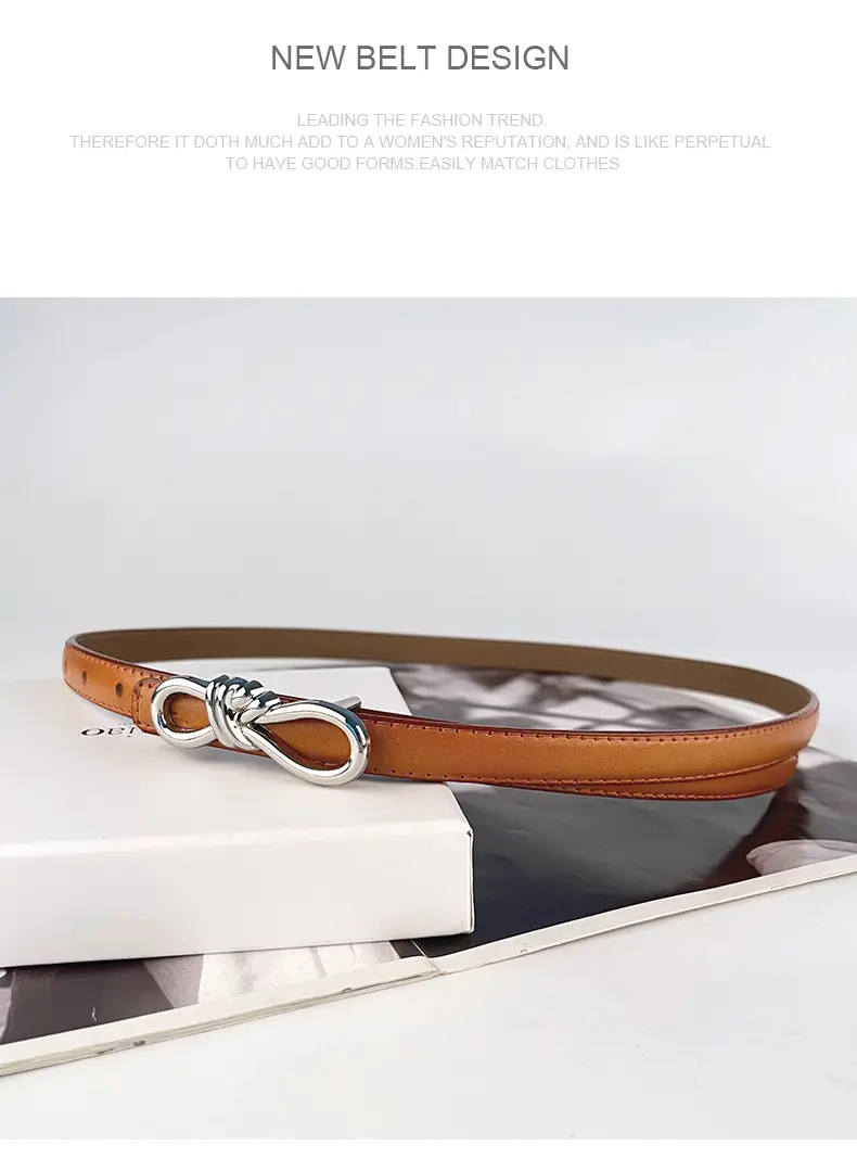Women's Light Purple Genuine Leather Belt with Bow Clasp — feature 11