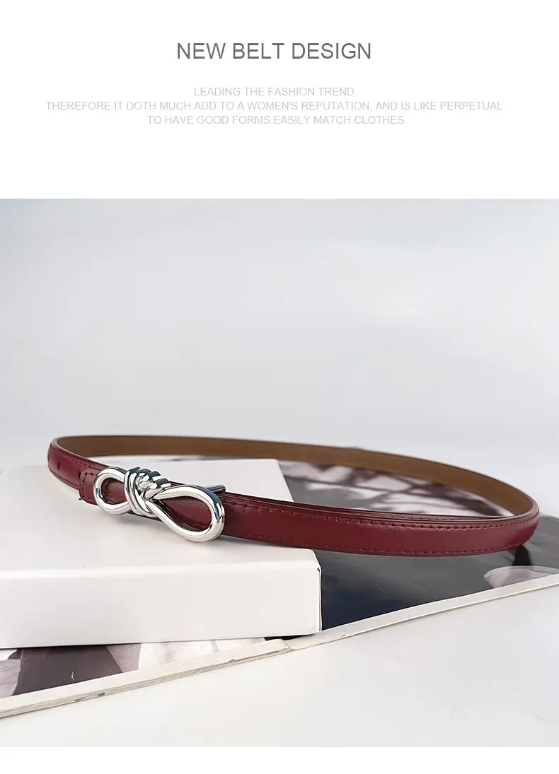 Women's Light Purple Genuine Leather Belt with Bow Clasp — feature 12