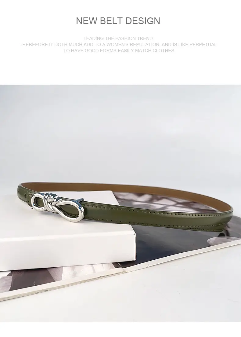 Women's Light Purple Genuine Leather Belt with Bow Clasp — feature 14