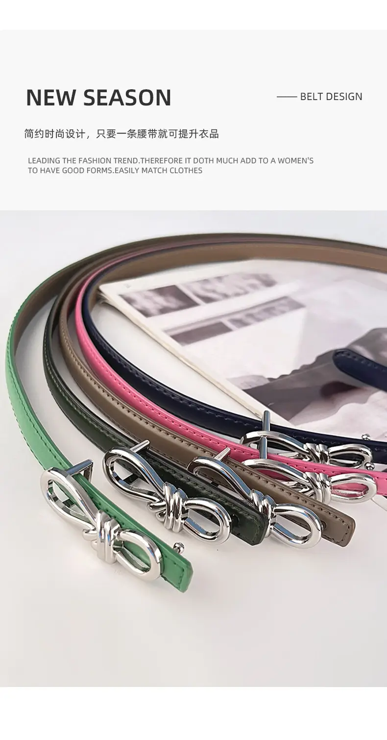 Women's Light Purple Genuine Leather Belt with Bow Clasp — feature 5