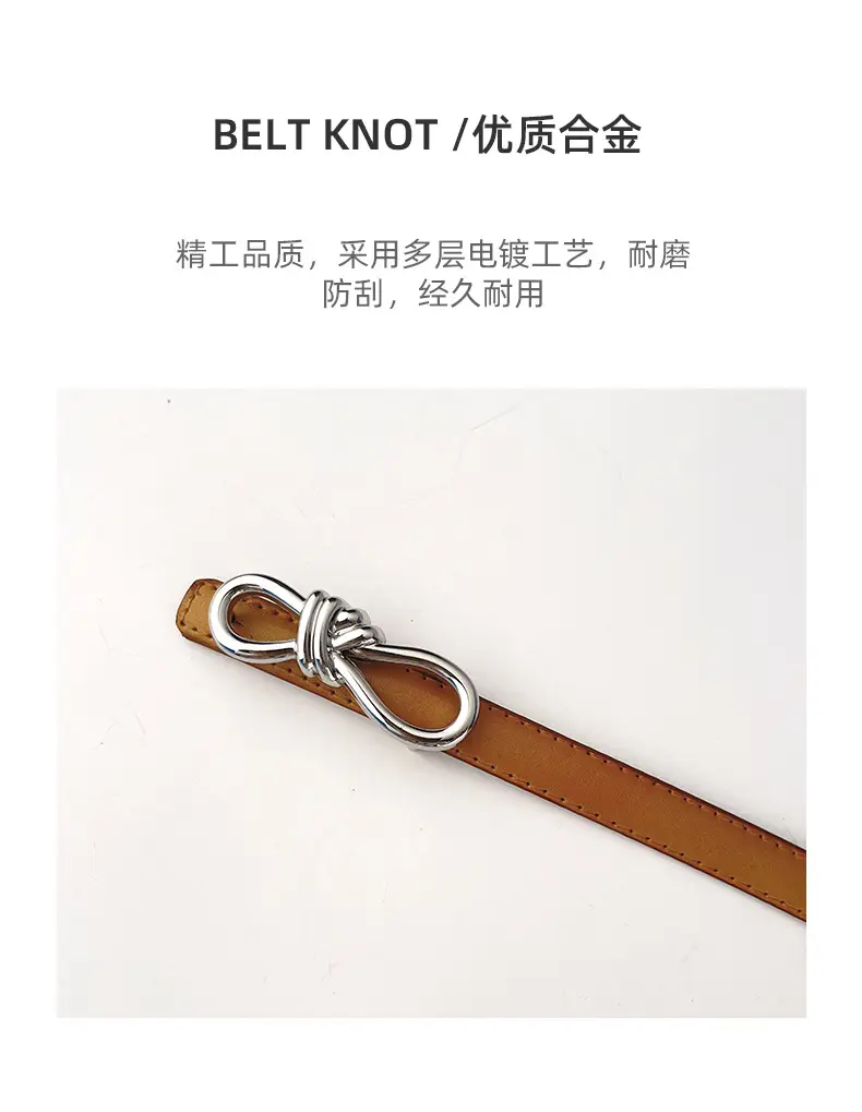 Women's Light Purple Genuine Leather Belt with Bow Clasp — feature 7
