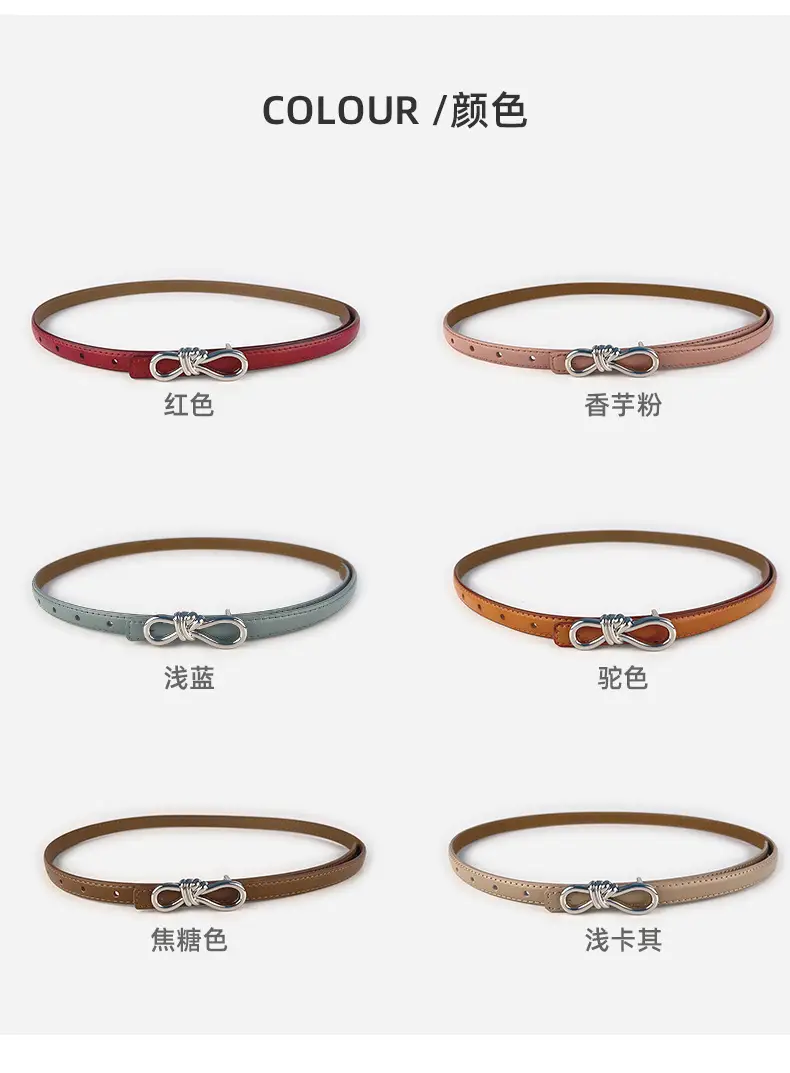 Women's Light Purple Genuine Leather Belt with Bow Clasp — feature 9