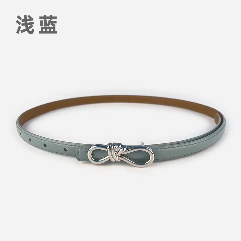 Women's Light Purple Genuine Leather Belt with Bow Clasp - Image 10