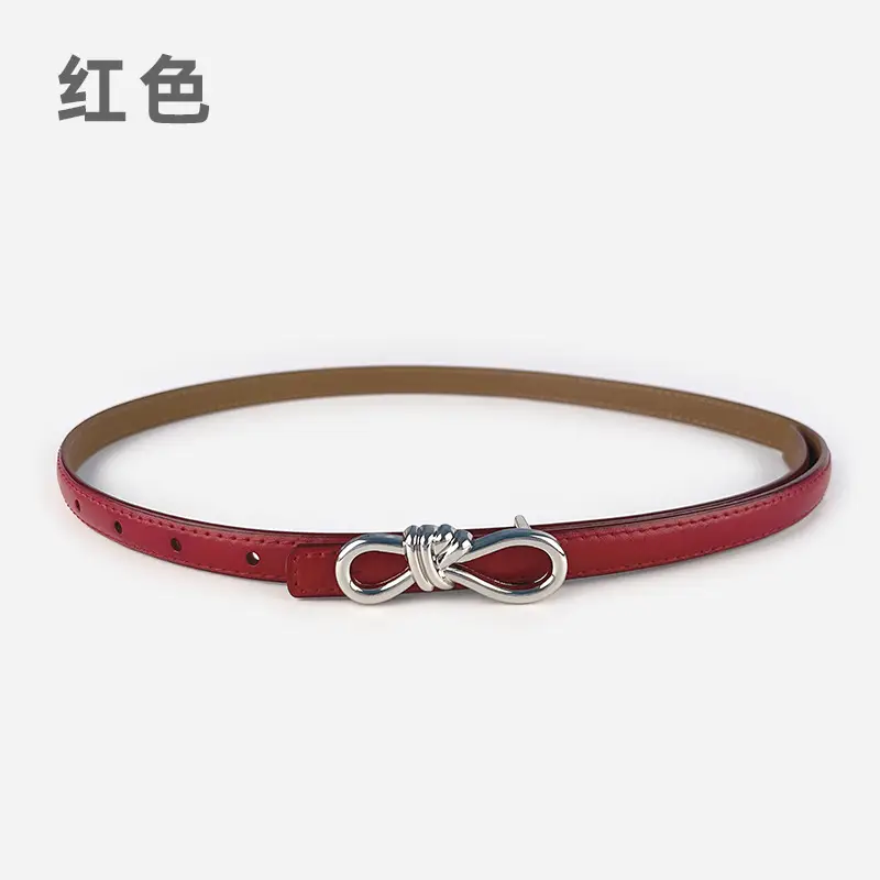 Women's Light Purple Genuine Leather Belt with Bow Clasp - Image 11