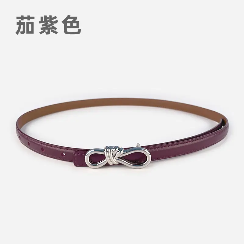 Women's Light Purple Genuine Leather Belt with Bow Clasp - Image 13