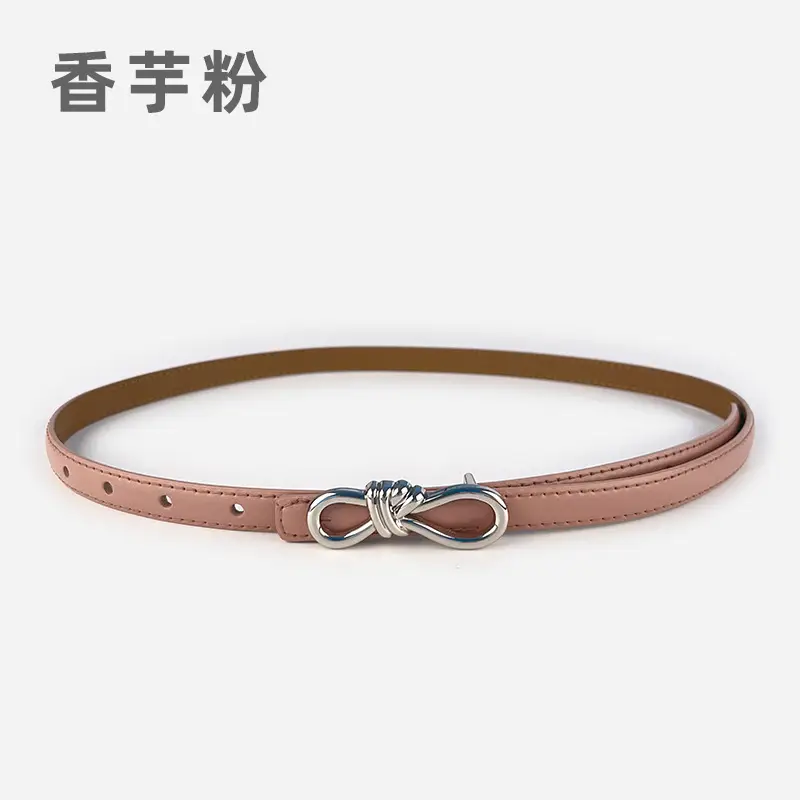 Women's Light Purple Genuine Leather Belt with Bow Clasp - Image 14